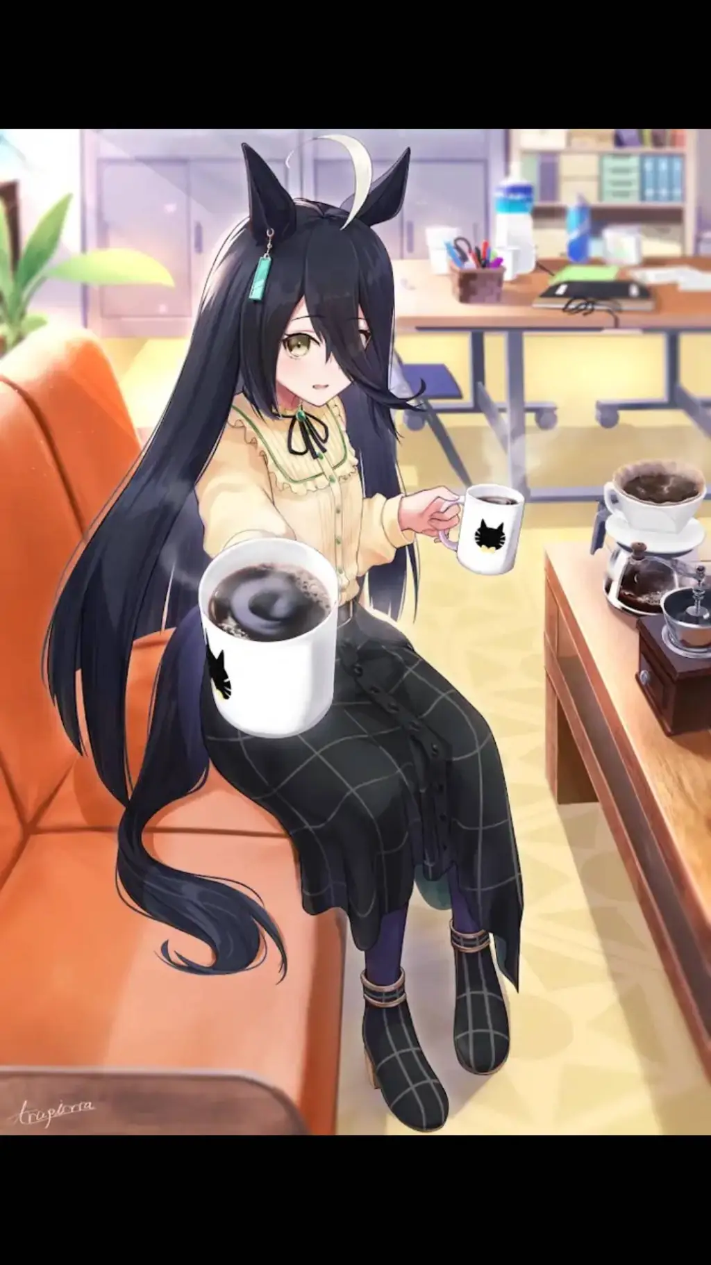 ai character:  manhanttan cafe background