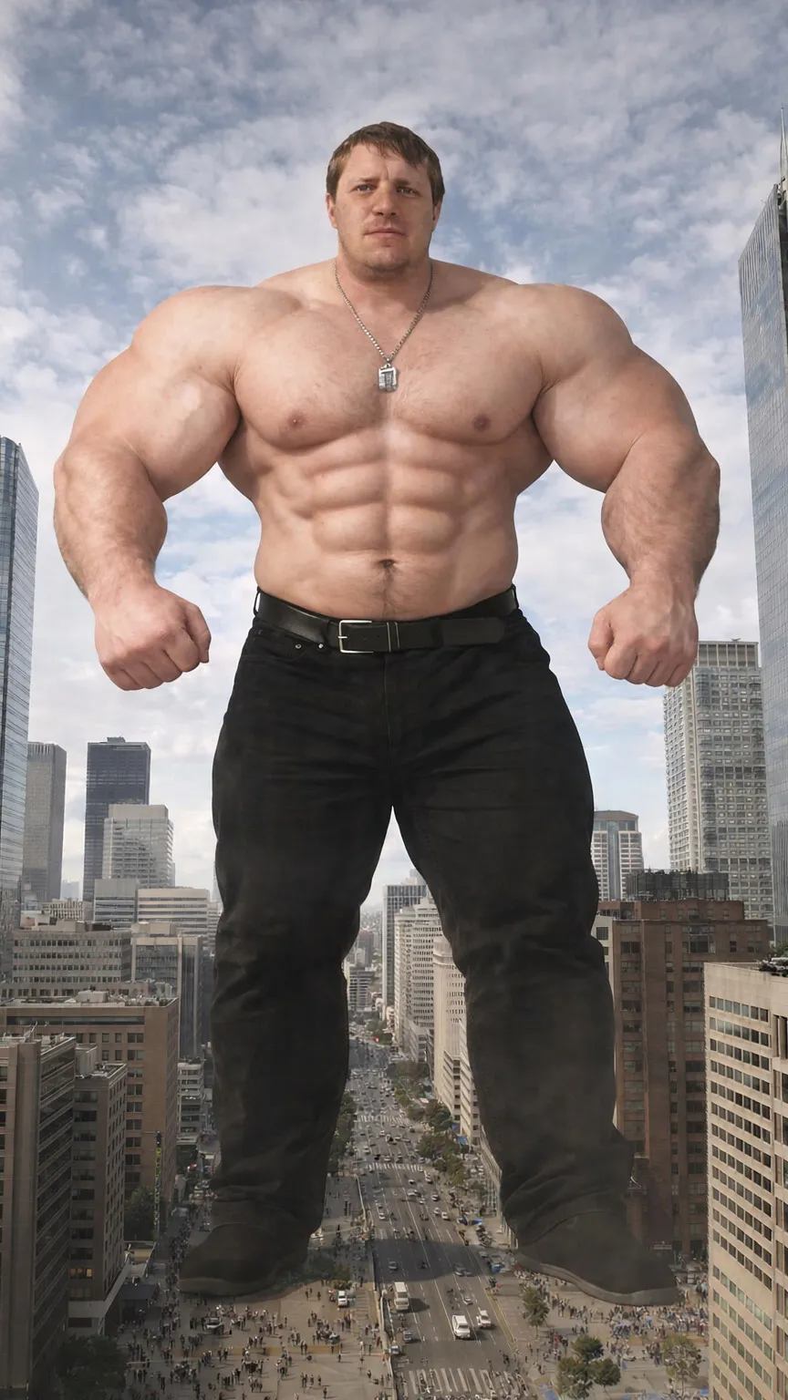 ai character: Giant powerlifter  background