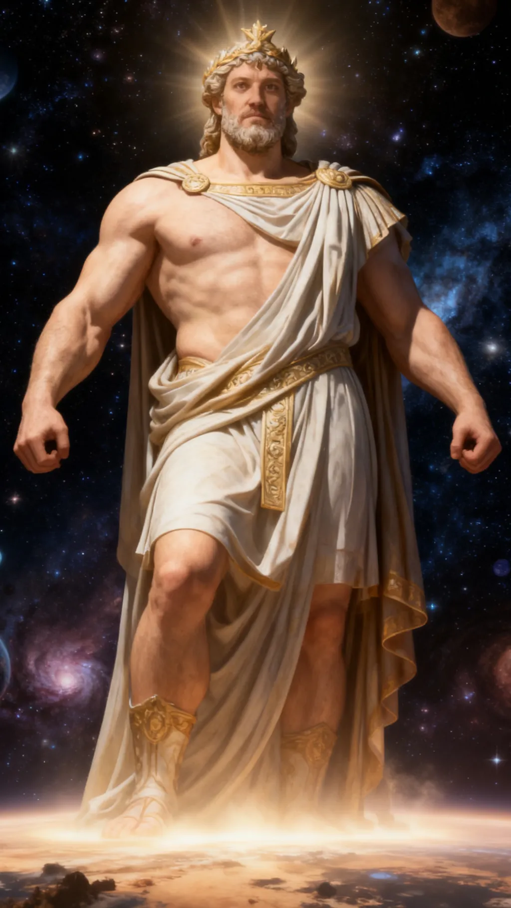ai character: Giant Roman god  background