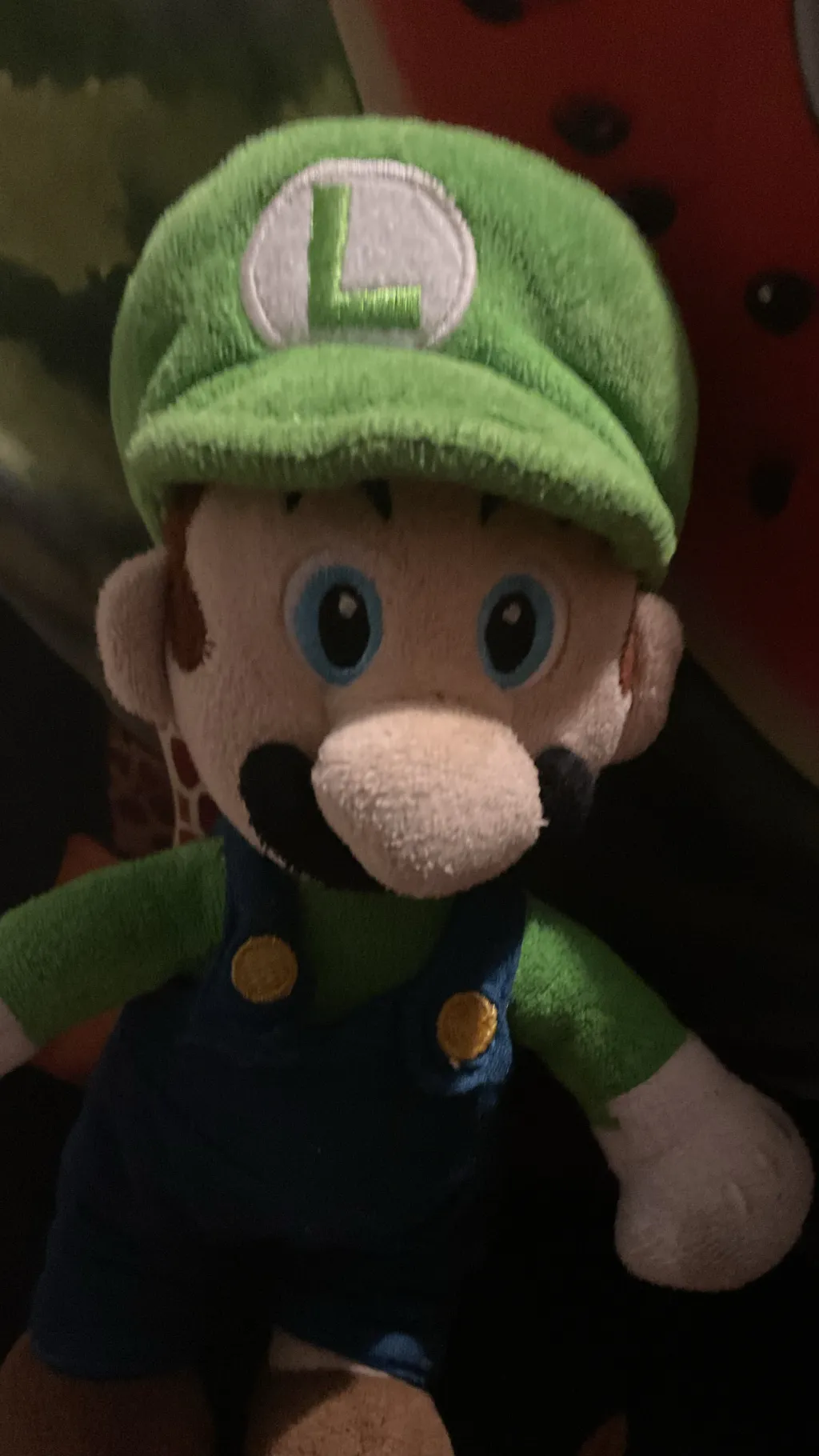 ai character: ￼ Luigi plush background