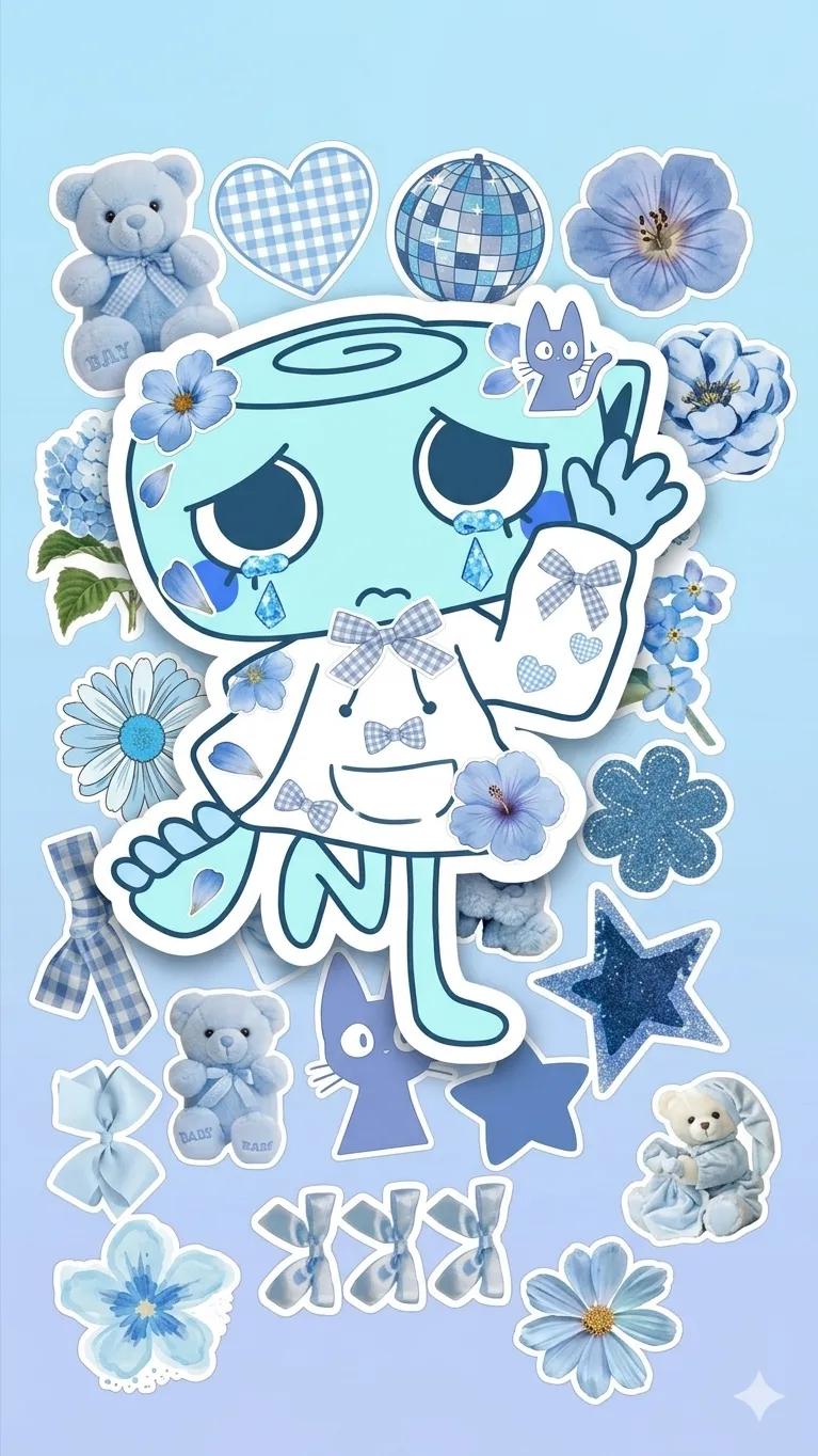 ai character: Shally sad 😢🩵 background