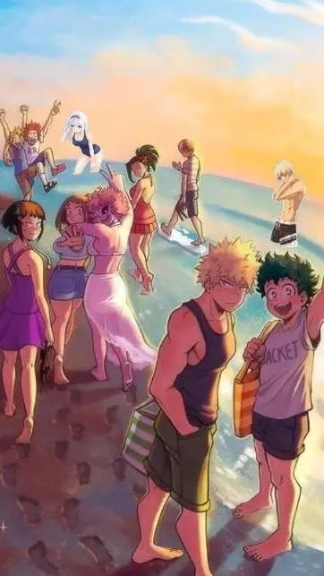 ai character: MHA  en la playa  background