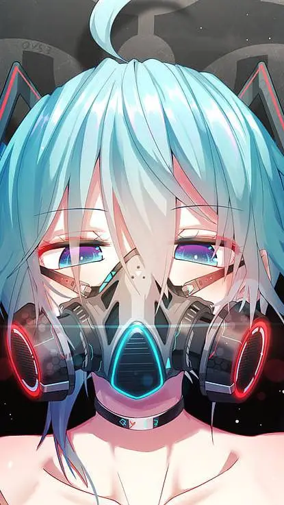 ai character: gas mask miku background