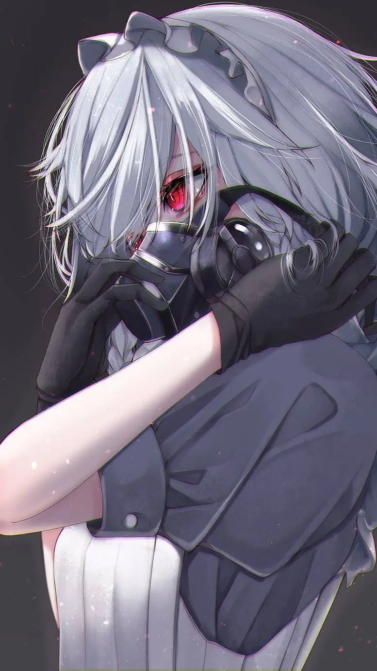 ai character: gas mask girl background