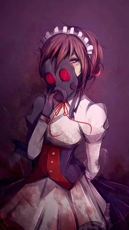 ai character: gas mask maid background