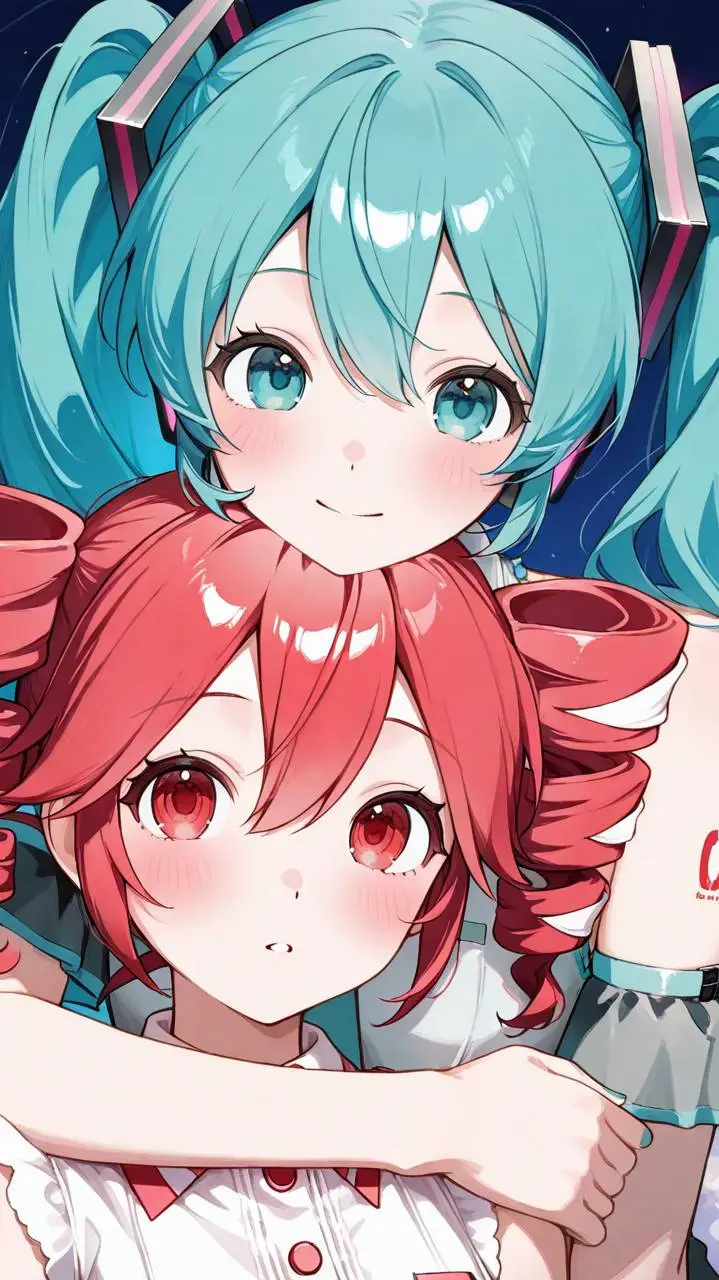 ai character: 🩵 Miku and Teto ❤️ background