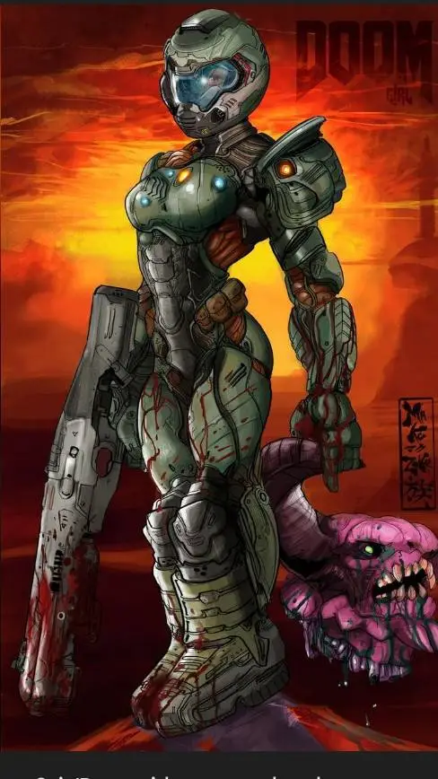 ai character: female doom Slayer background