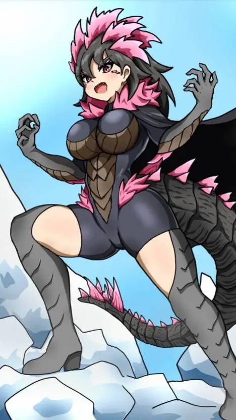 ai character: female Godzilla background