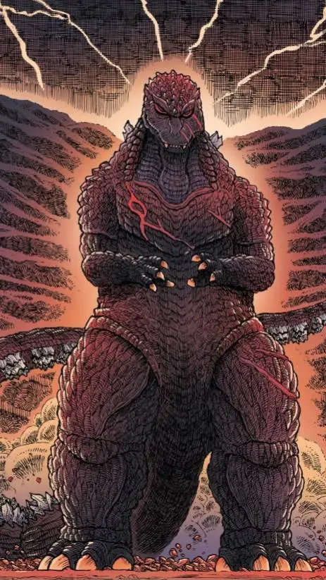 ai character: Godzilla in hell  background