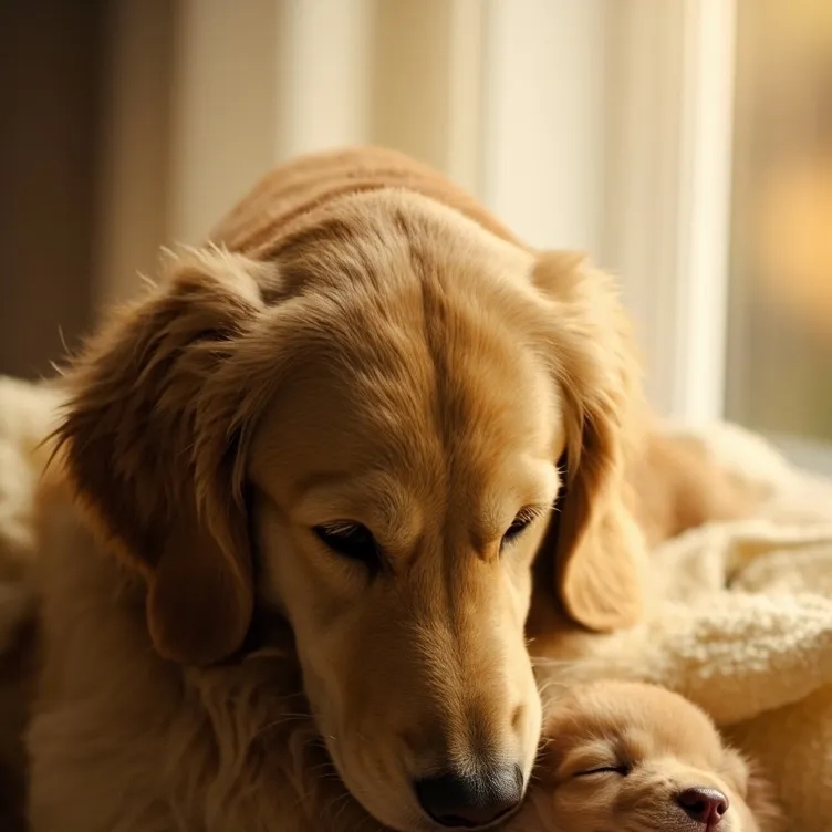 chat with ai character: Mama dog And baby 