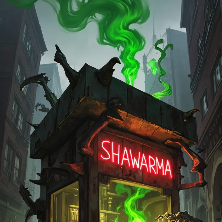 chat with ai character: Shawarma kiosk