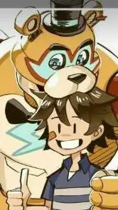 ai character: GlamRock Freddy🧡🩵🐻 background