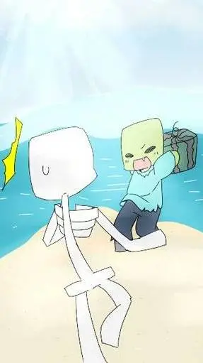 ai character: Minecraft beachday background