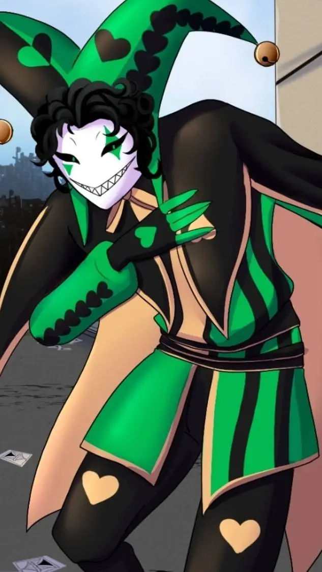 ai character: harlequin cries? background