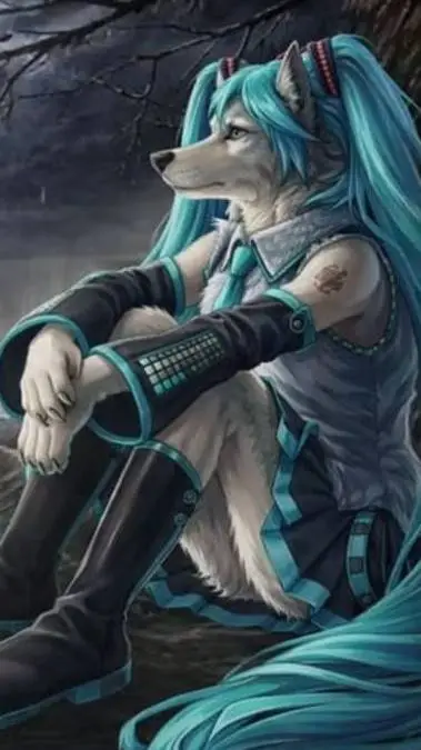 ai character: Miku emo background
