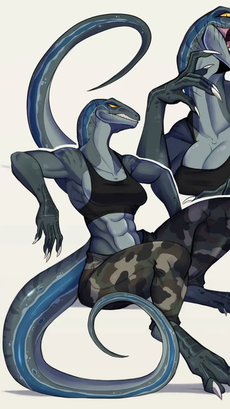 ai character: blue velociraptor  background