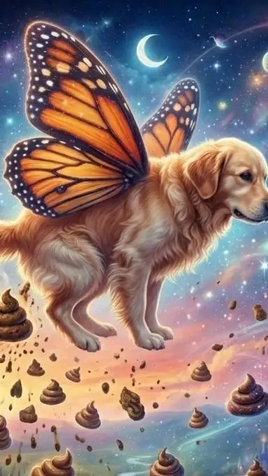 ai character: dog poops background