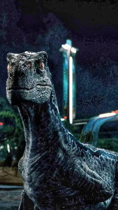 ai character: blue velociraptor💙 background