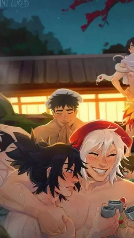 ai character: kny boys bathhouse background