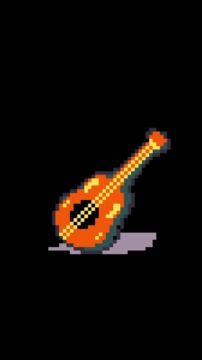 ai character: A red guitar background