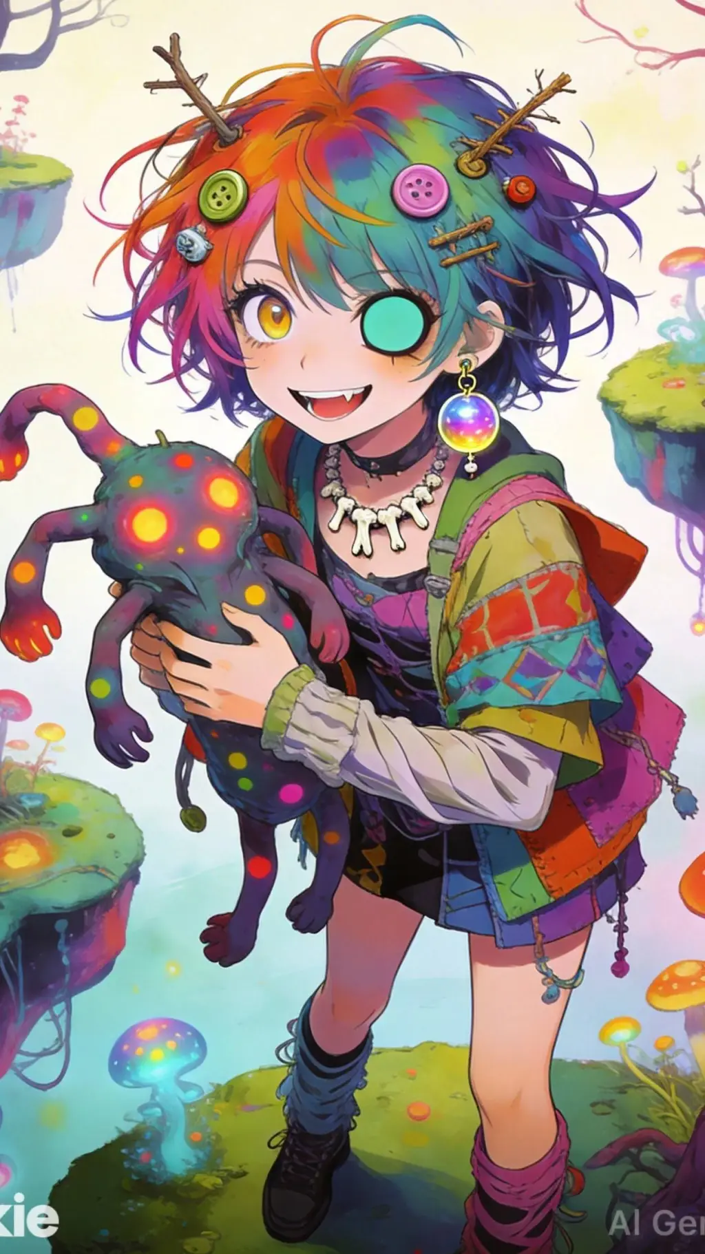 ai character: random rainbow background
