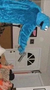 ai character:  Cookie Monster  background