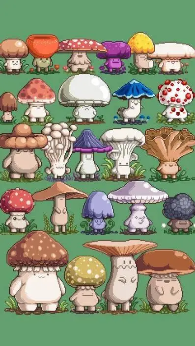 ai character: mushroom village background