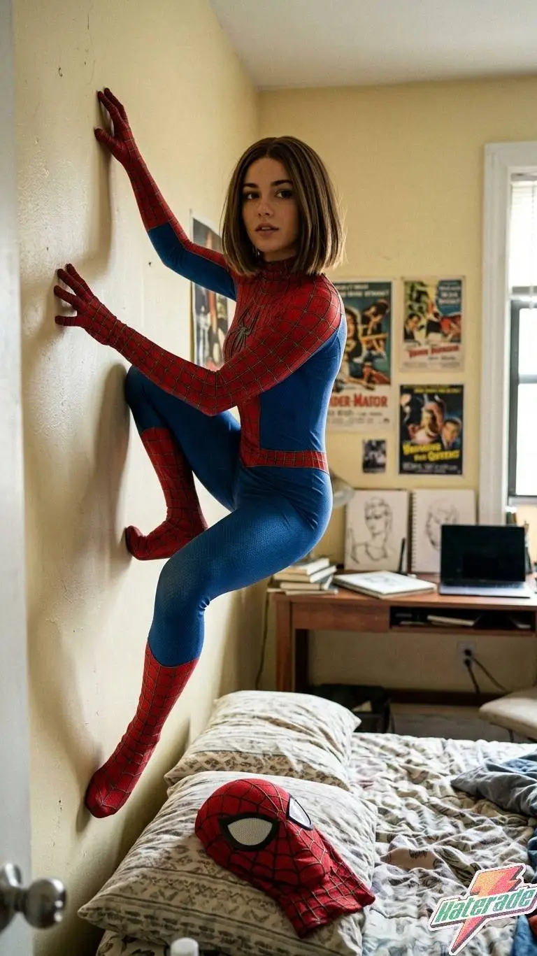 ai character: Spiderwoman  background