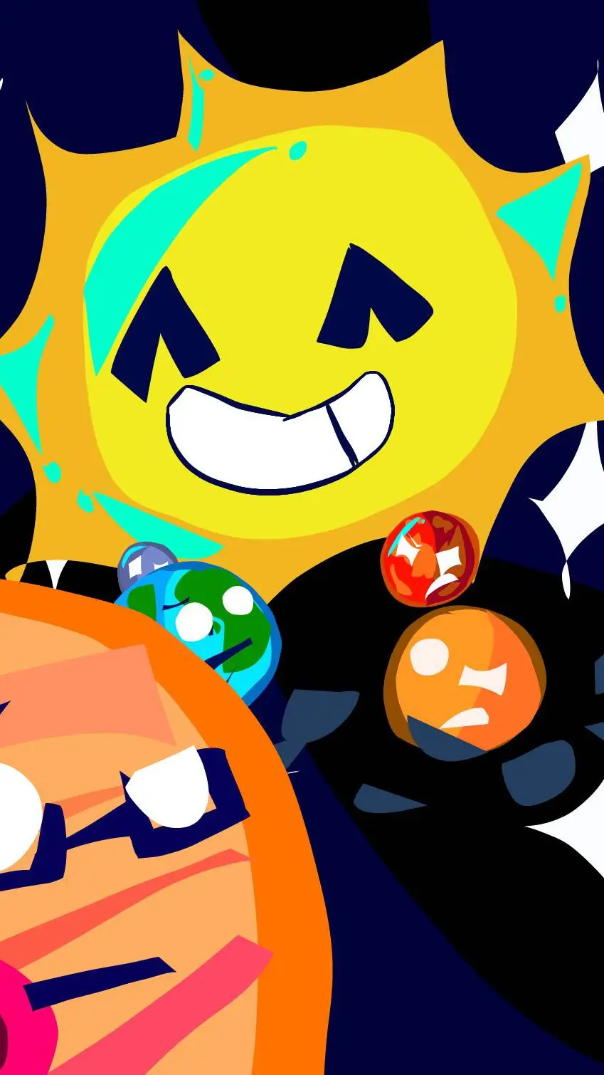 ai character: solar balls background