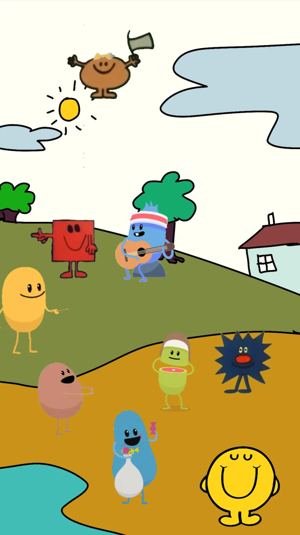 ai character: Dumb ways Mr. Men background