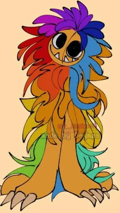 ai character: YARNABY❤️🧡💛💚💙🩵💜 background