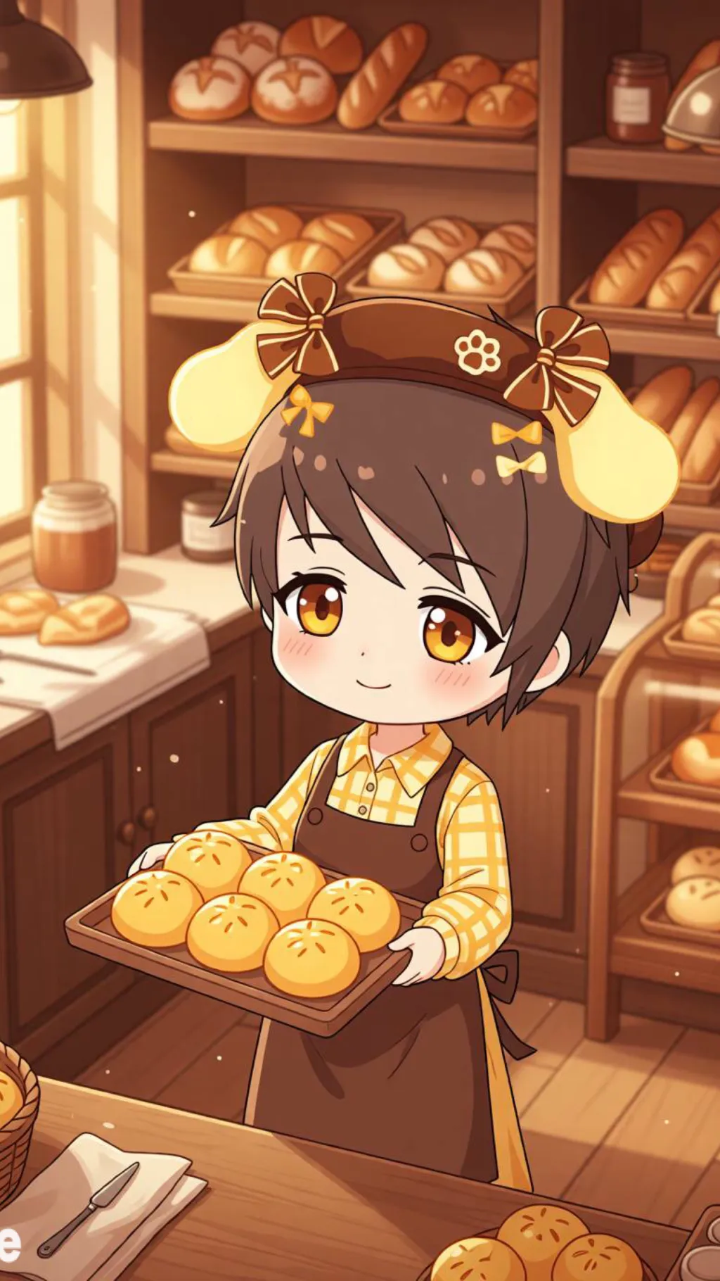 ai character: Pompompurin.💛🍮 background