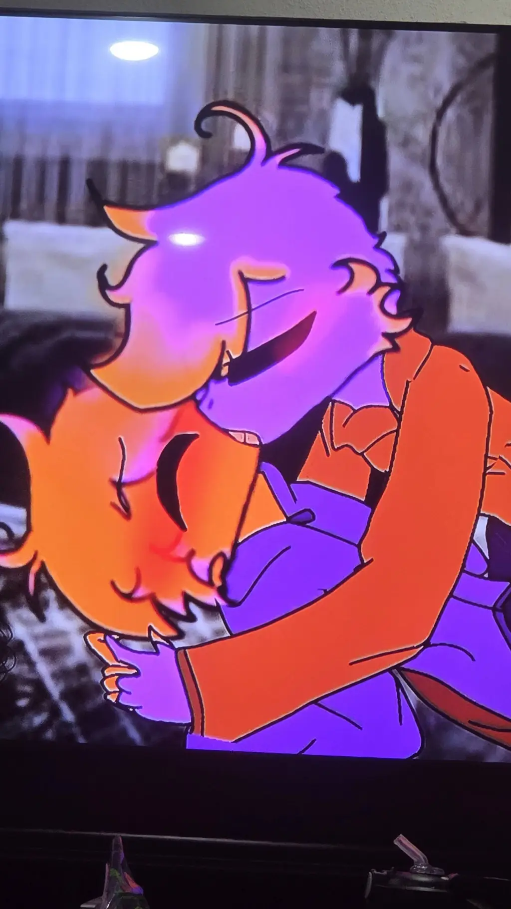 ai character: Orange and purple background