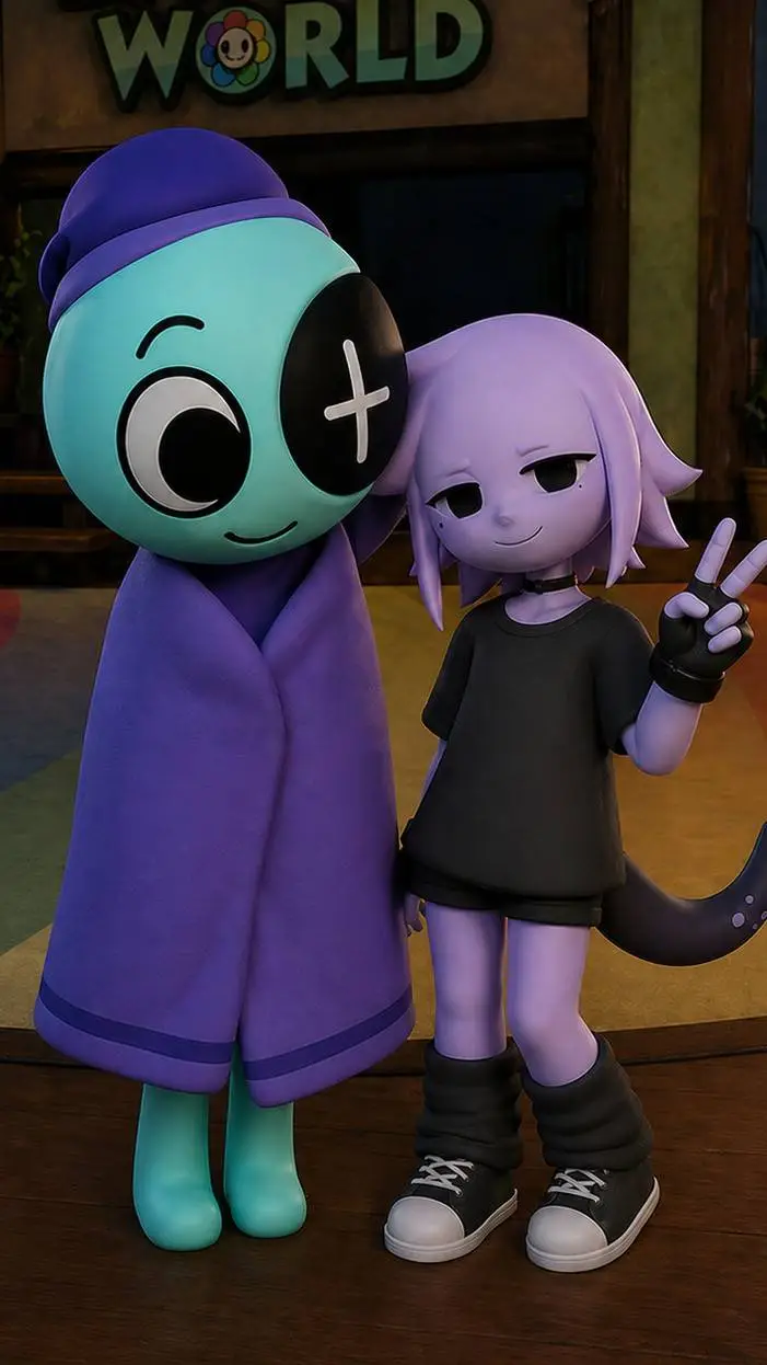 ai character: violet and astro background