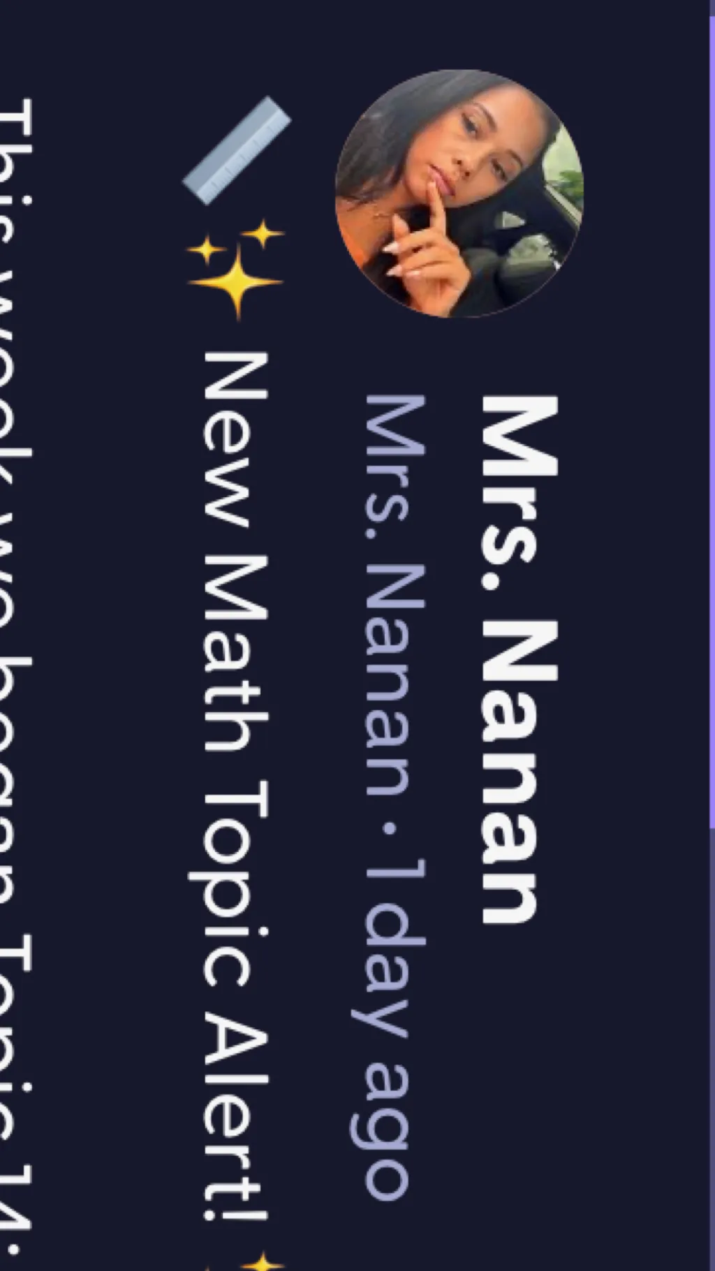 ai character: Ms nana  background