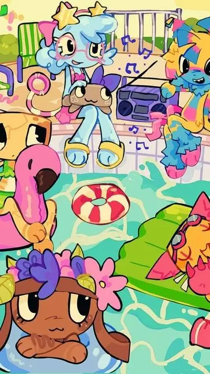 ai character: DW pool day!! background