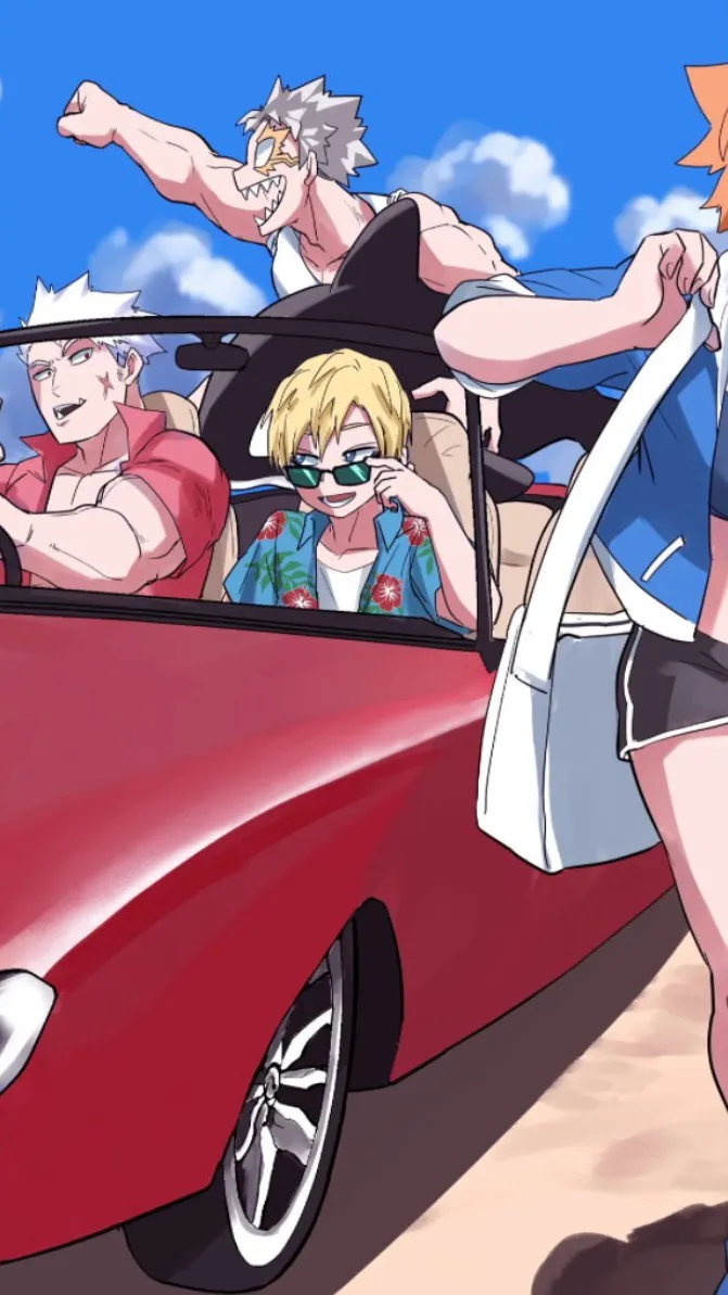ai character: Mha class1B beach  background