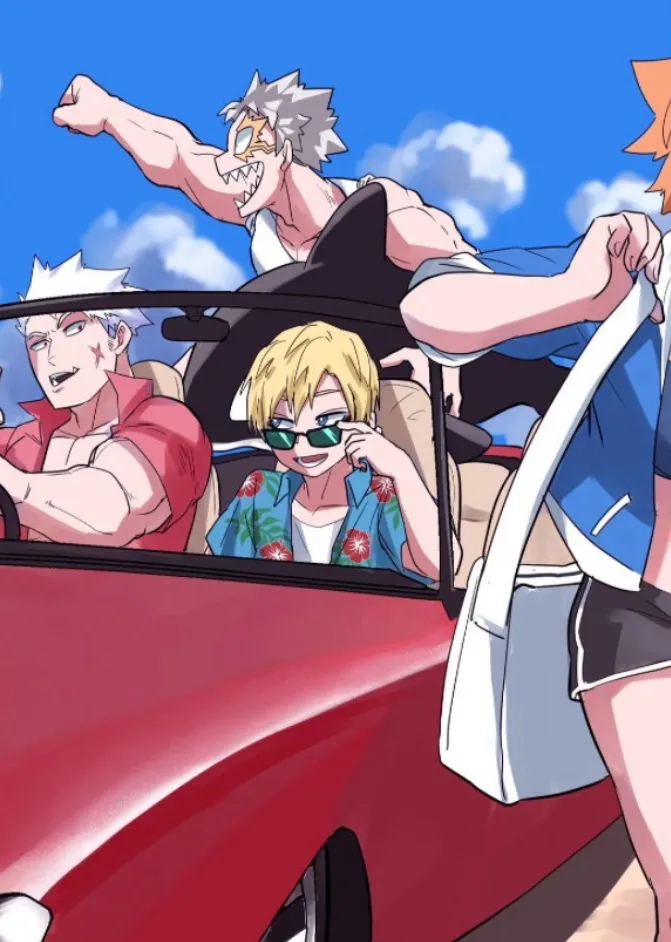 chat with ai character: Mha class1B beach 