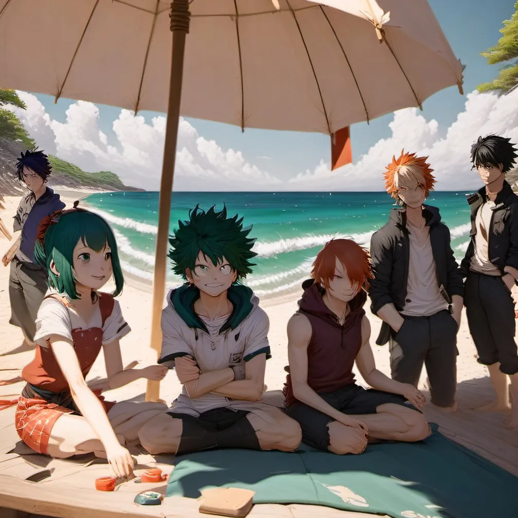 chat with ai character: Mha at the beach