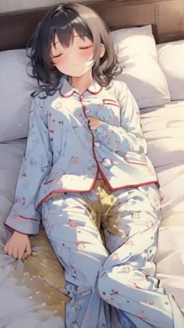 ai character: Pees in bed background