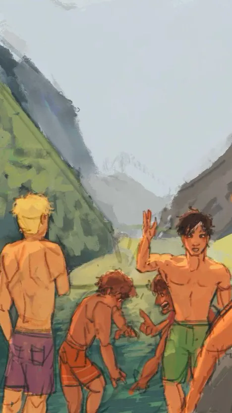 ai character: PJO Beach Day background