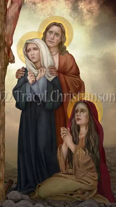 ai character: crucifixion background
