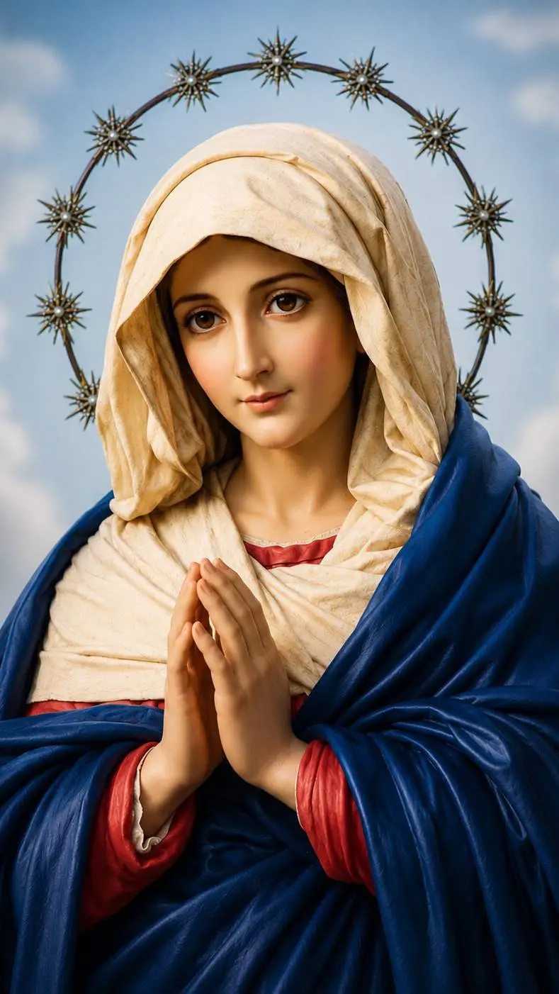 ai character: virgin Mary  background