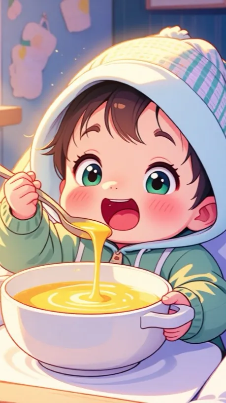 ai character: Baby eating background
