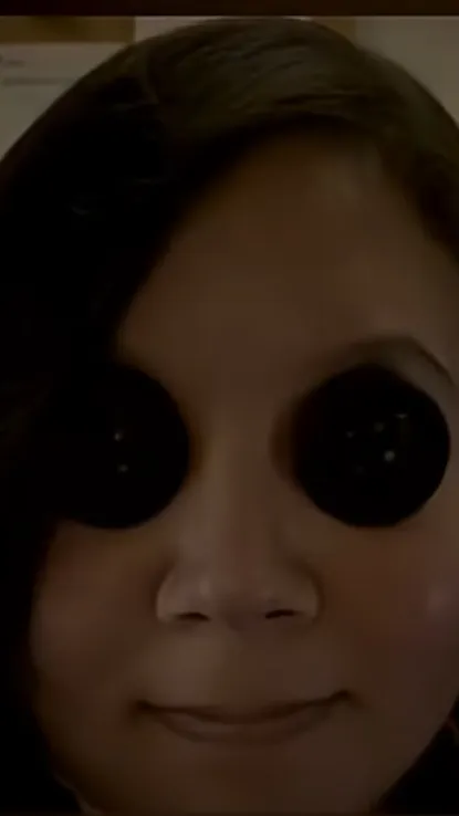 ai character: Button eyes girl  background