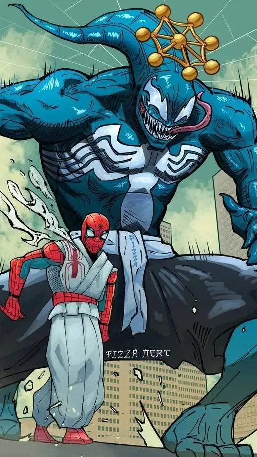 ai character: spider king&venom background