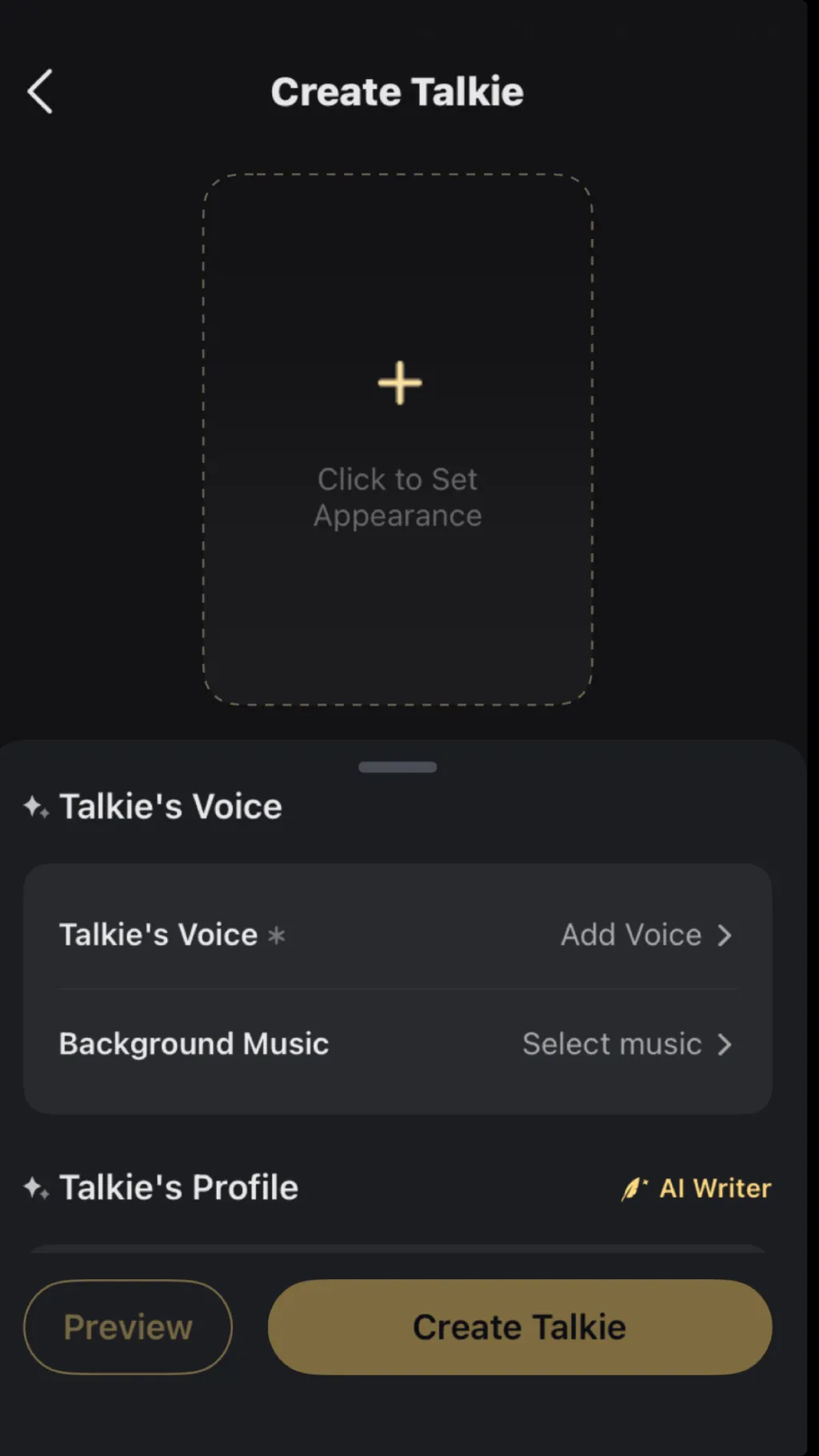 ai character: Make a talkie background