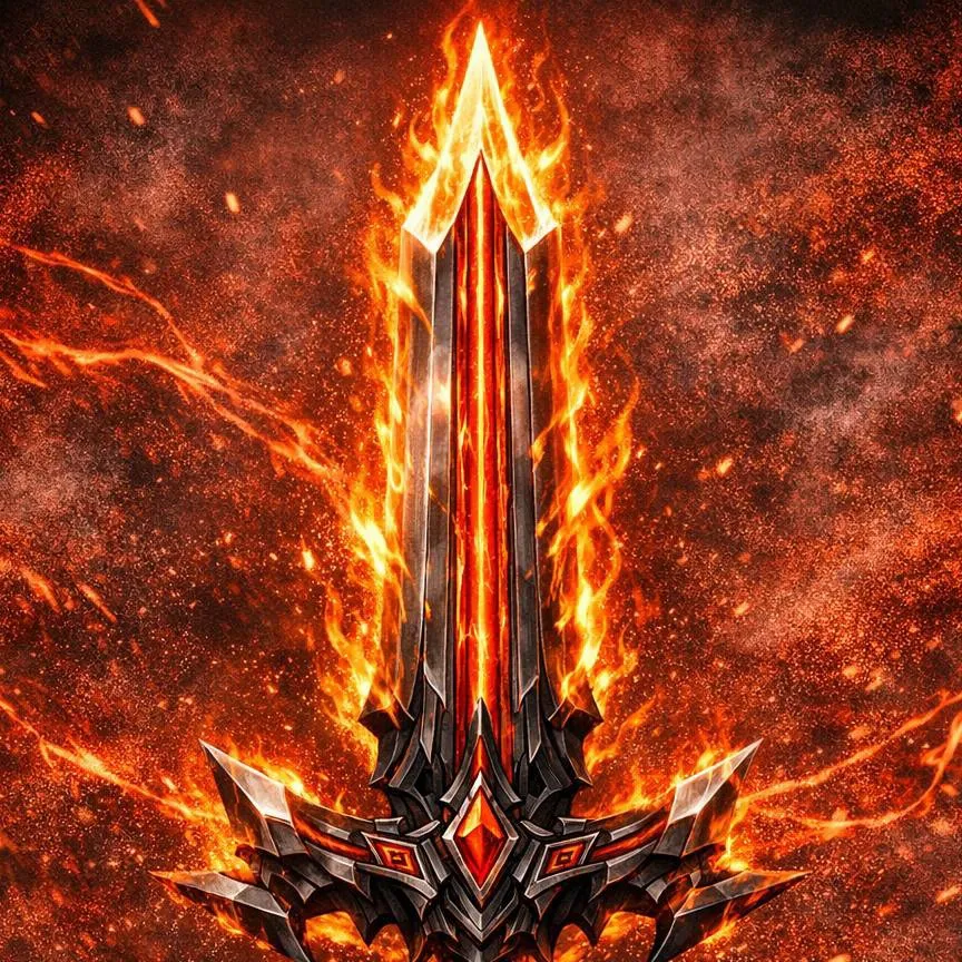chat with ai character: flaming sword