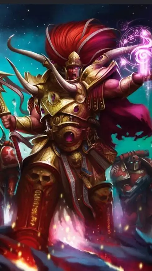 ai character: Magnus the Red . background
