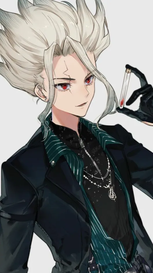 ai character: Senku prof  background
